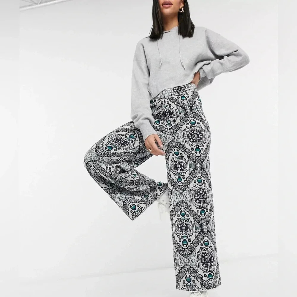 Free People Sun In The West knitted wide leg trousers in cream multi size small - Picture 1 of 4